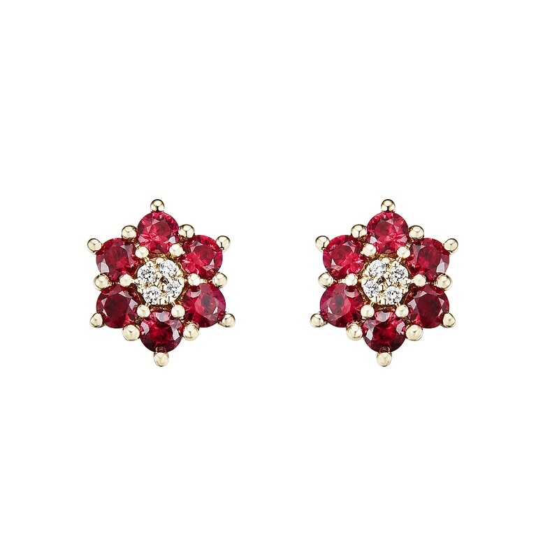 18K Yellow Gold Ruby Diamond Earrings