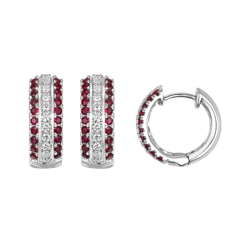 18K White Gold Ruby Diamond Earrings