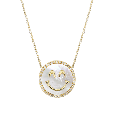 Happy Smile Peace Face White MOP and Diamond Necklace