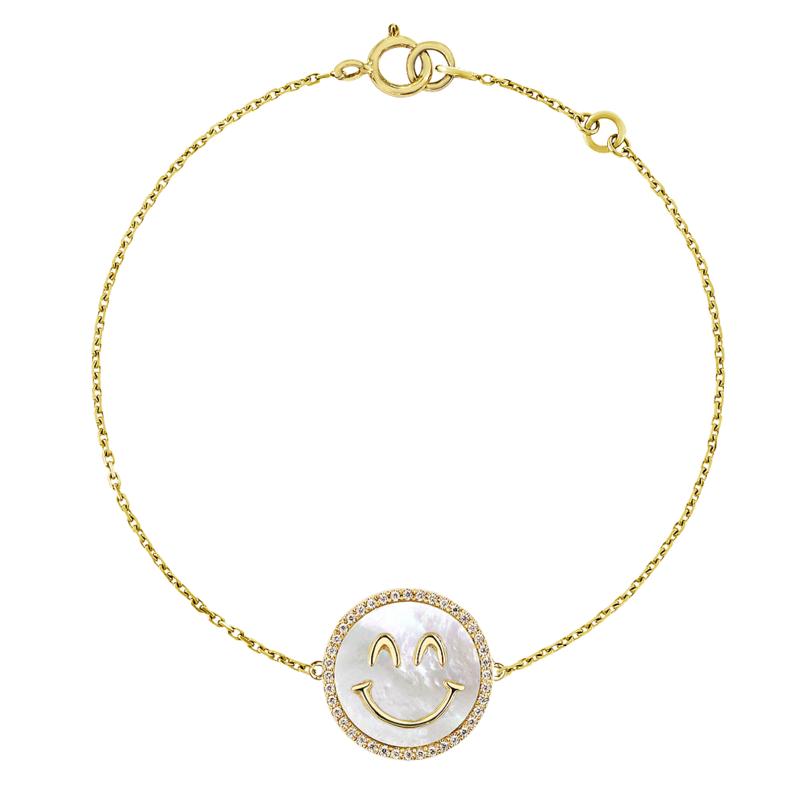 Happy Smile Peace Face White MOP and Diamond Bracelet