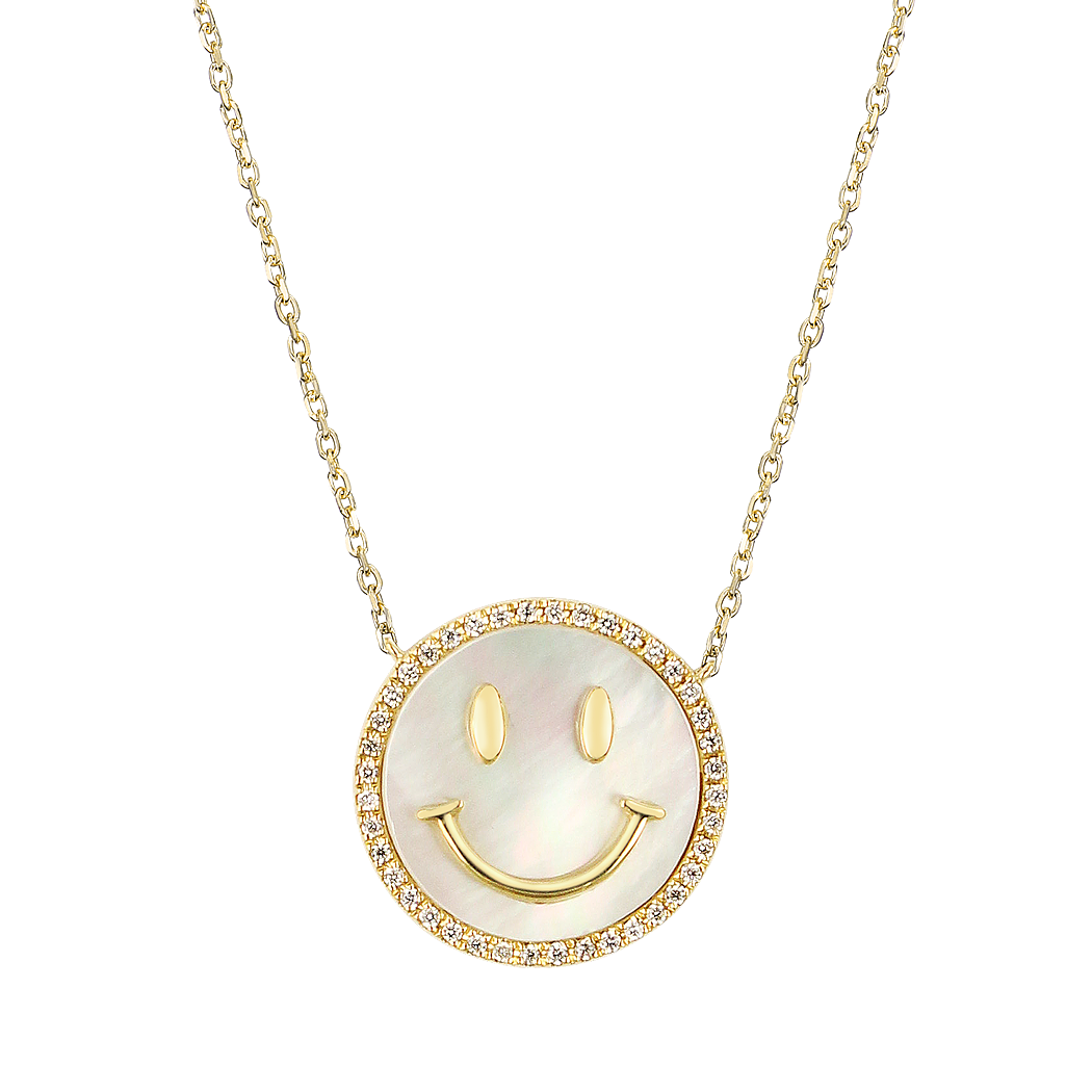 Happy Smile Joy Face White MOP and Diamond Necklace