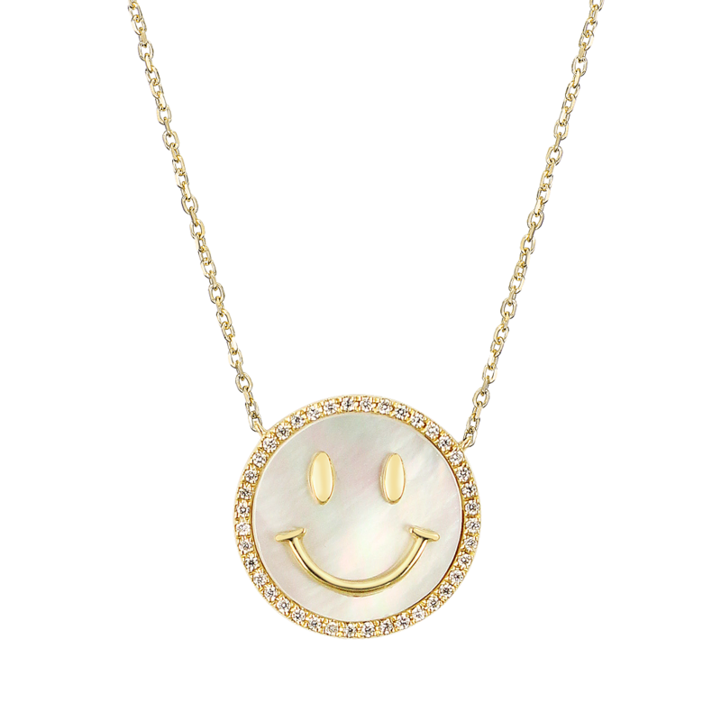 Happy Smile Joy Face White MOP and Diamond Necklace