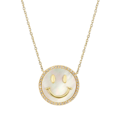 Happy Smile Joy Face White MOP and Diamond Necklace