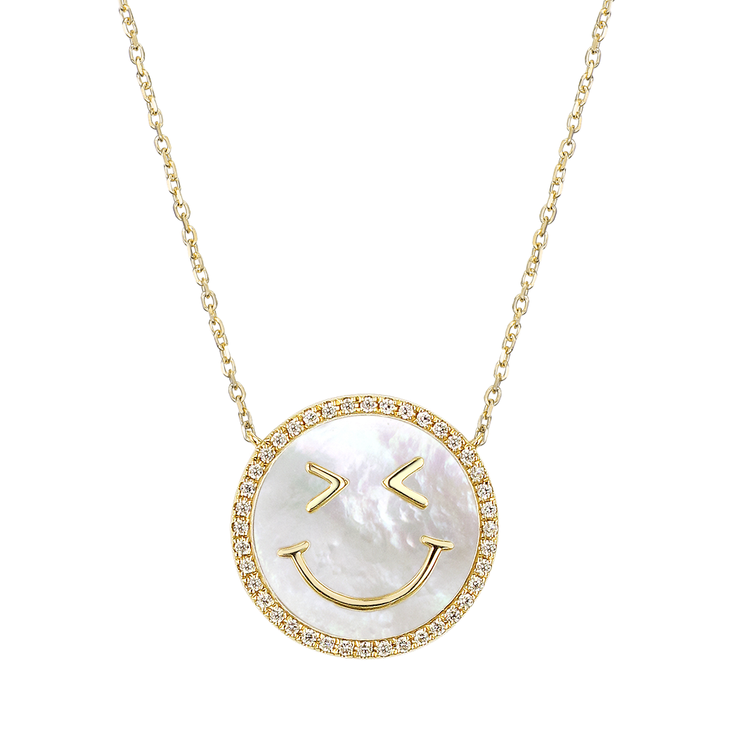 Happy Smile Hope Face White MOP and Diamond Necklace