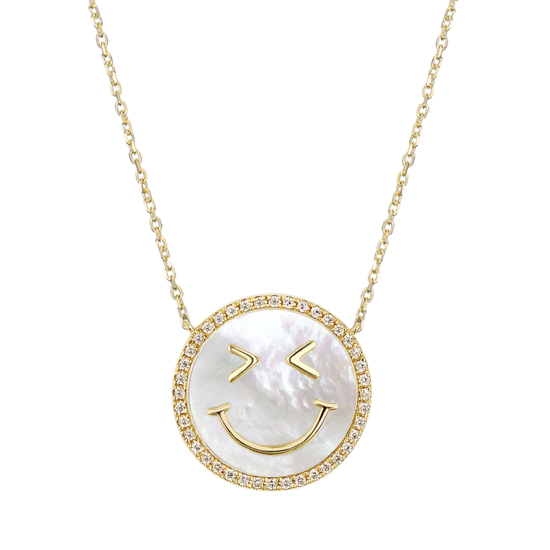 Happy Smile Hope Face White MOP and Diamond Necklace