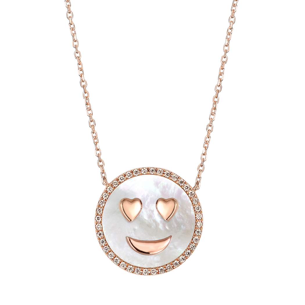 Happy Smile Love Face White MOP and Diamond Necklace