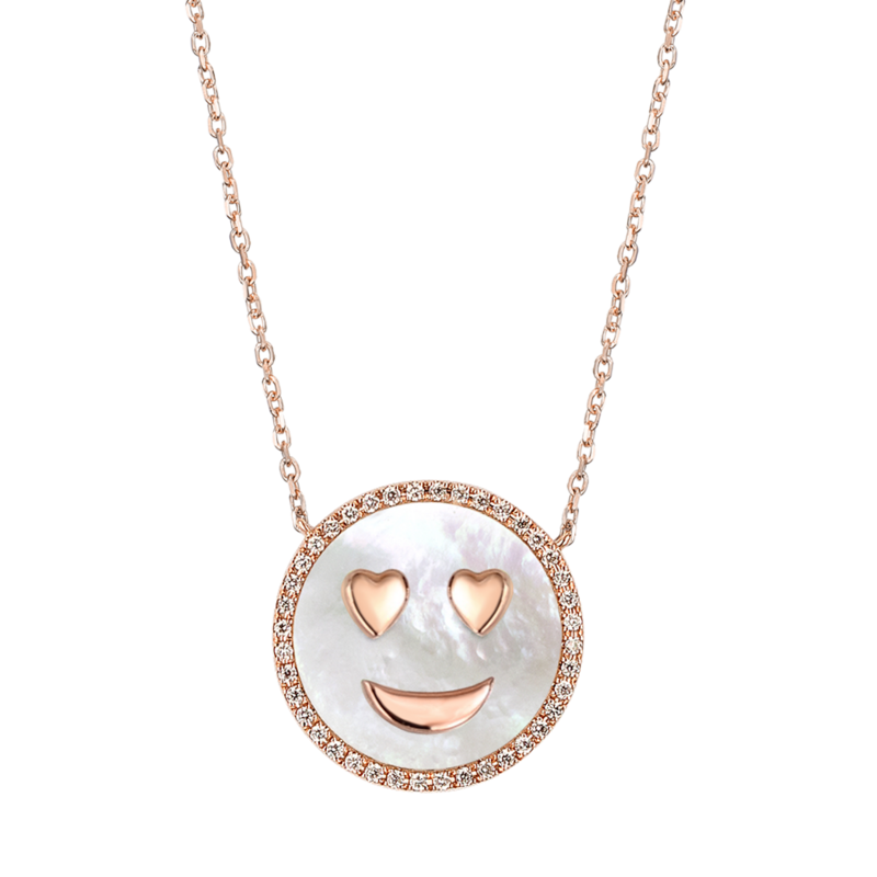 Happy Smile Love Face White MOP and Diamond Necklace