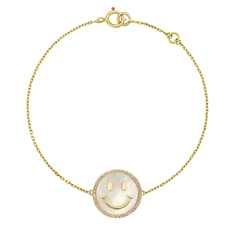 Happy Smile Joy Face White MOP and Diamond Bracelet
