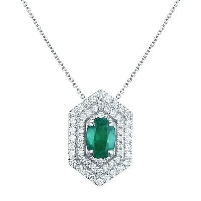 Emerald and Diamond Pendant in 18K White Gold