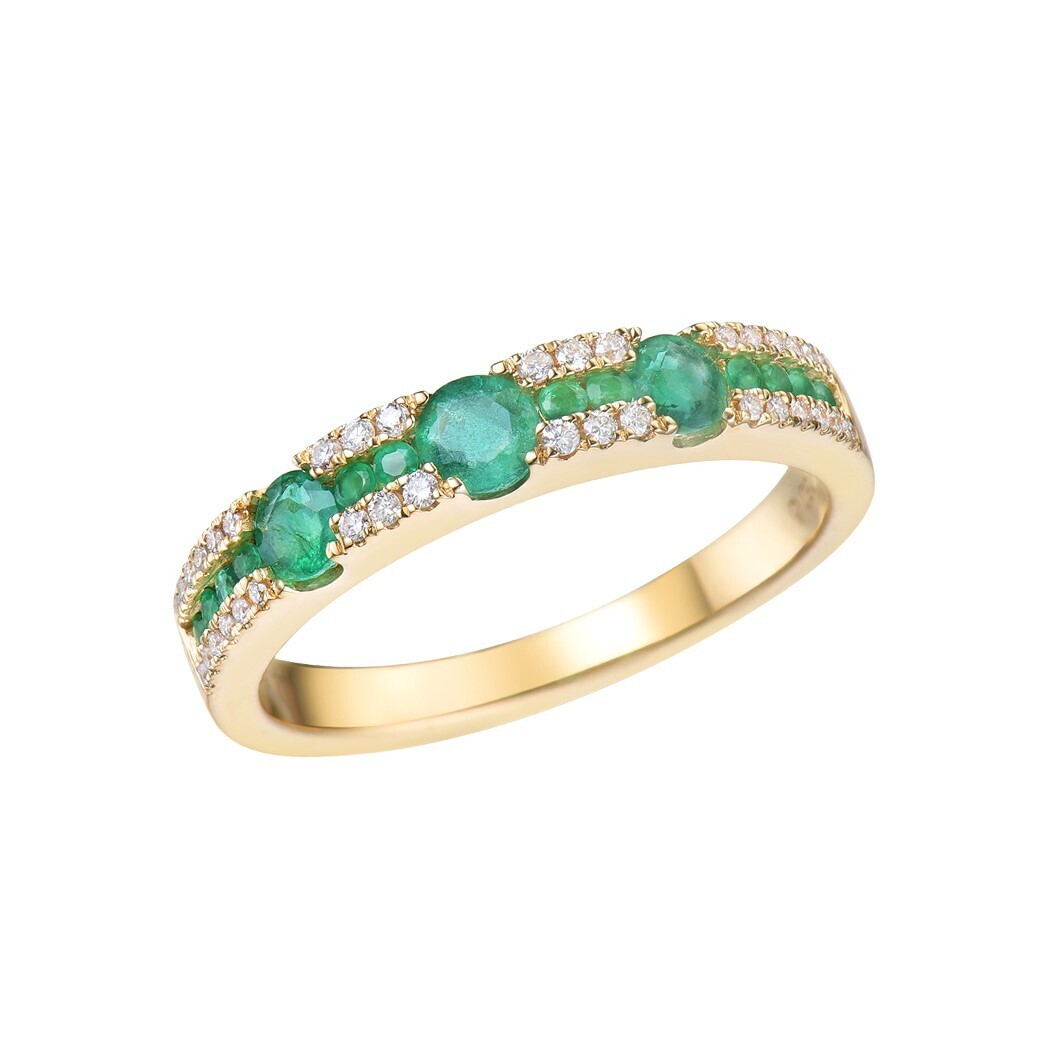 Emerald and Diamond Ring in 18K Yellow Gold