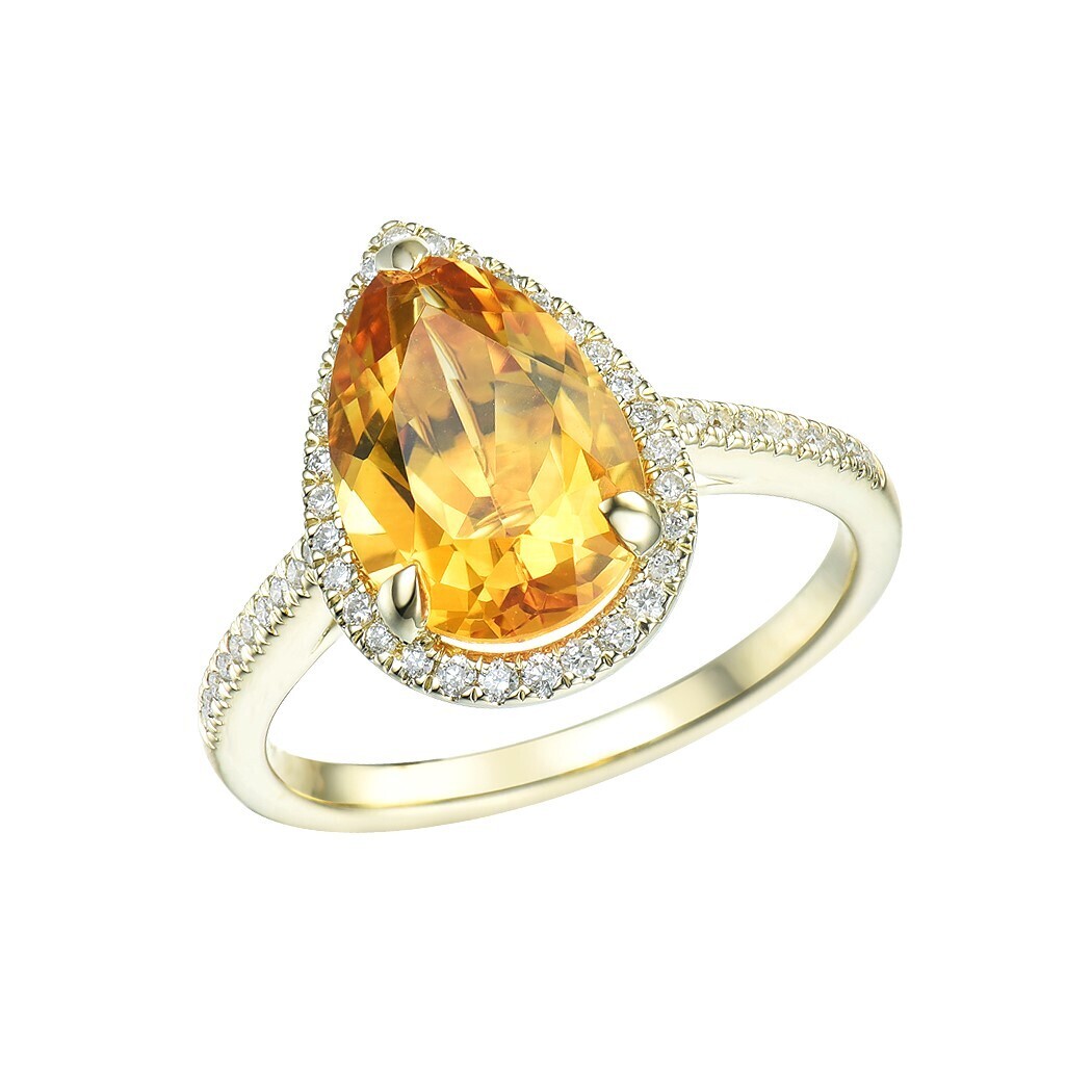 Citrine and Diamond Ring in 9K Yellow Gold