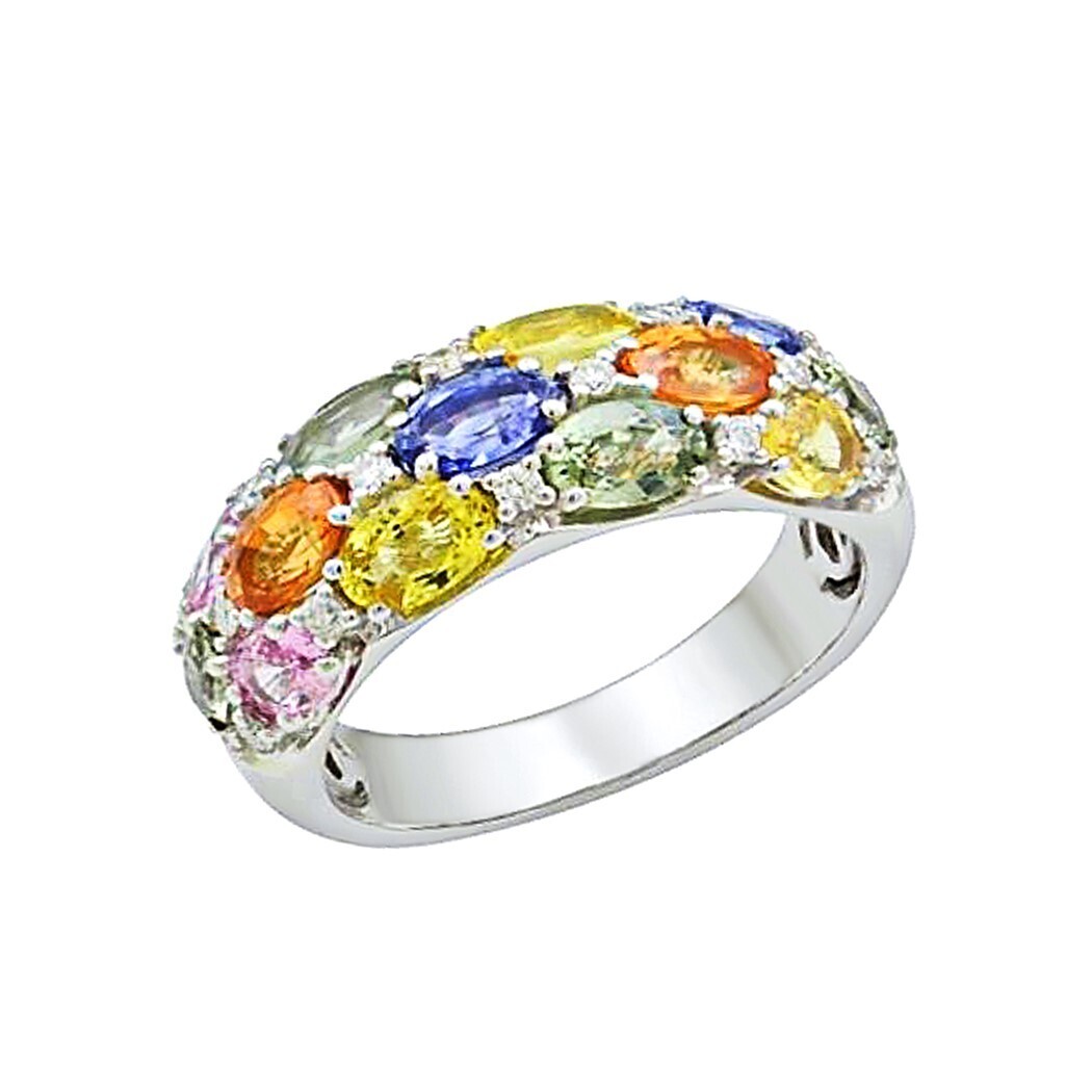 Assorted Stones Ring in 18K White Gold