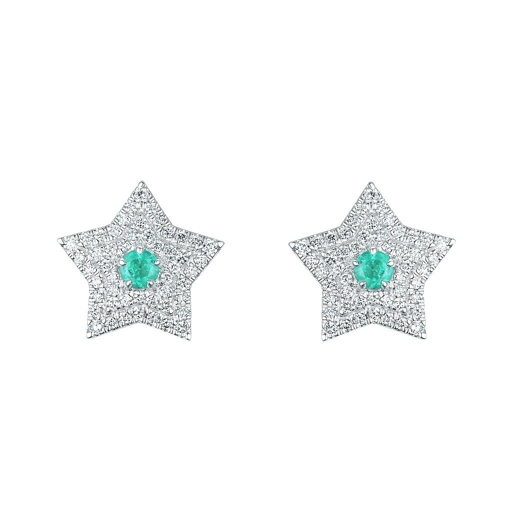 Emerald and Diamond Earrings in 18K White Gold