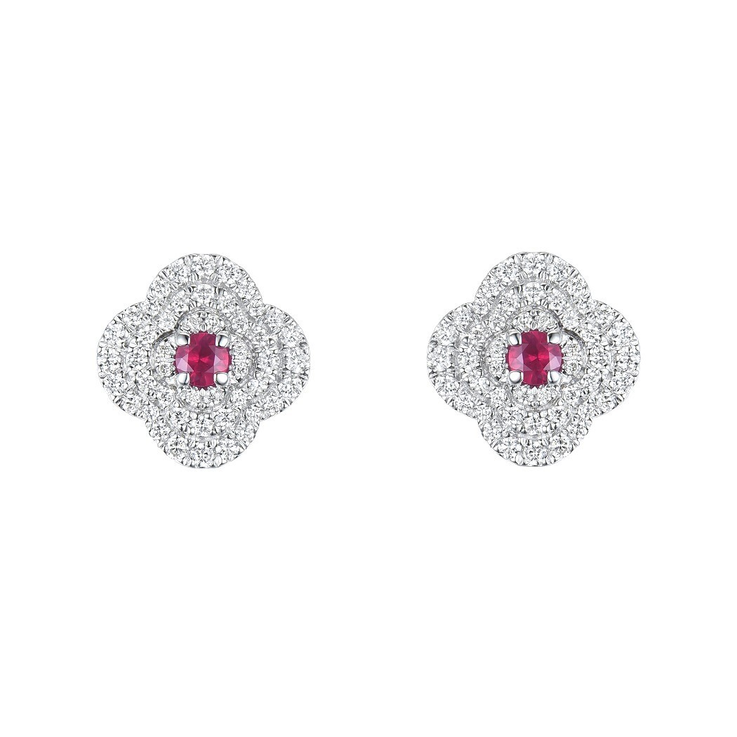 Ruby and Diamond Earrings in 18K White Gold