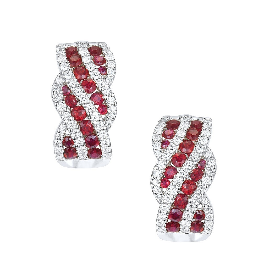 Ruby and Diamond Earrings in 14K White Gold