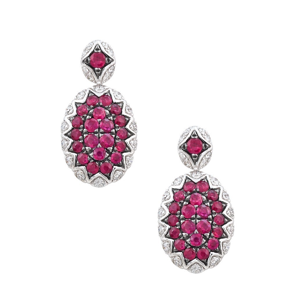 Ruby and Diamond Earrings in 18K White Gold