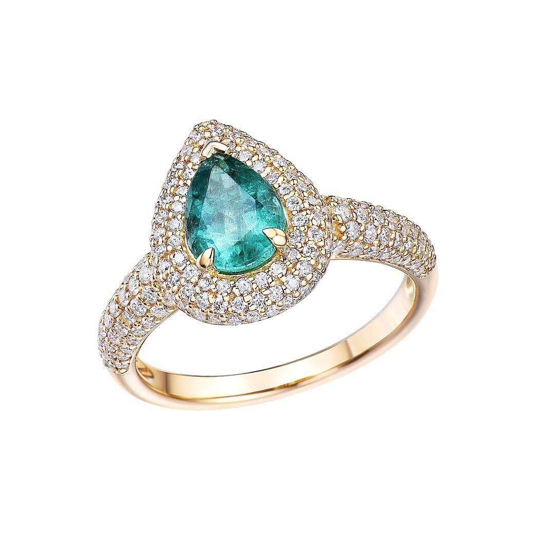 Emerald and Diamond Ring in 18K Yellow Gold