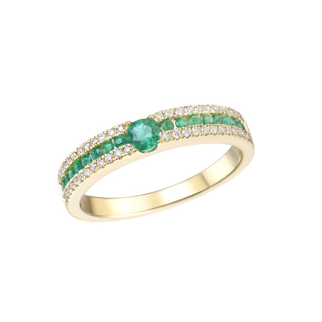 Emerald and Diamond Ring in 18K Yellow Gold