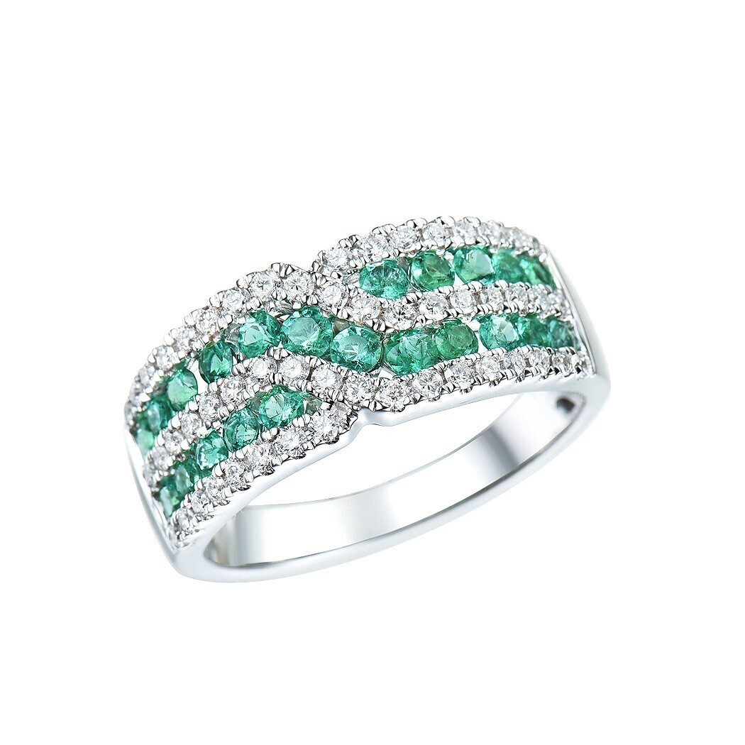 Emerald and Diamond Ring in 18K White Gold