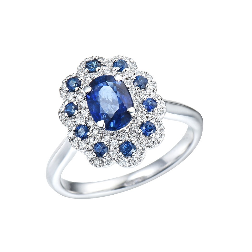 Sapphire and Diamond Ring in 14K White Gold