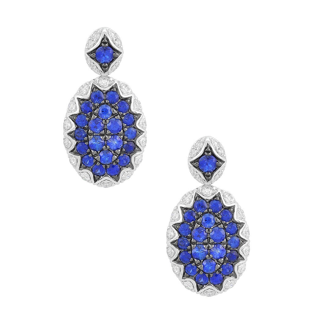 Sapphire and Diamond Earrings in 18K White Gold