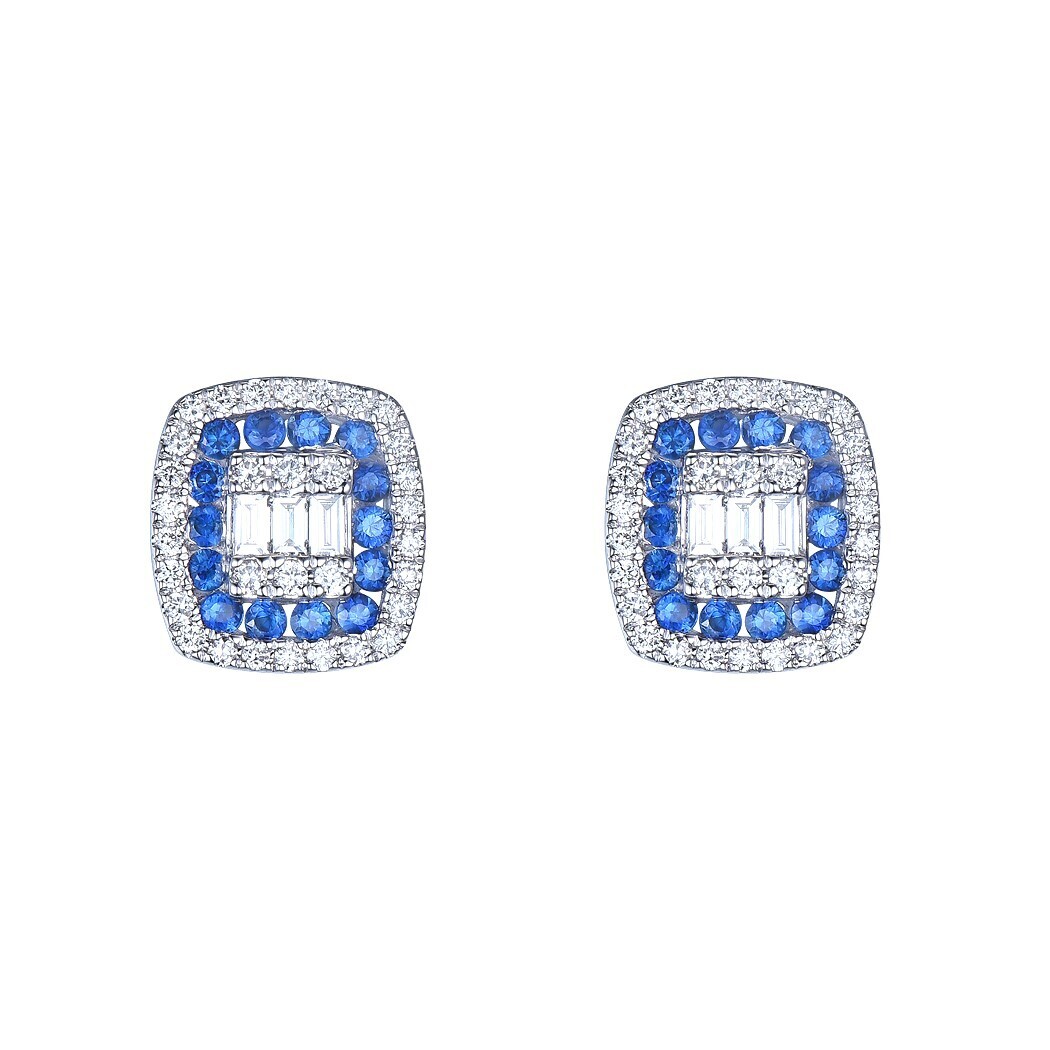 Sapphire and Diamond Earrings in 18K White Gold