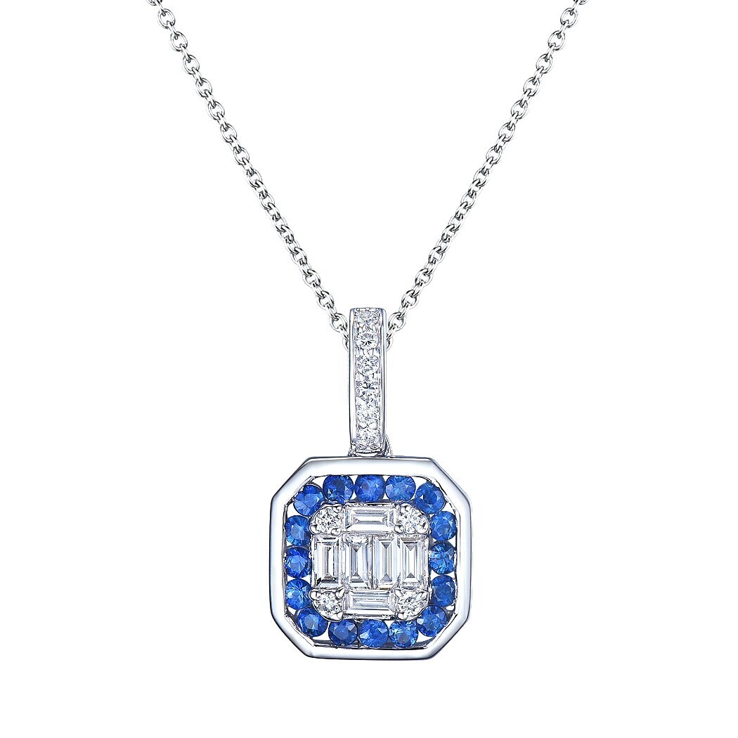 Sapphire and Diamond Pendant in 18K White Gold