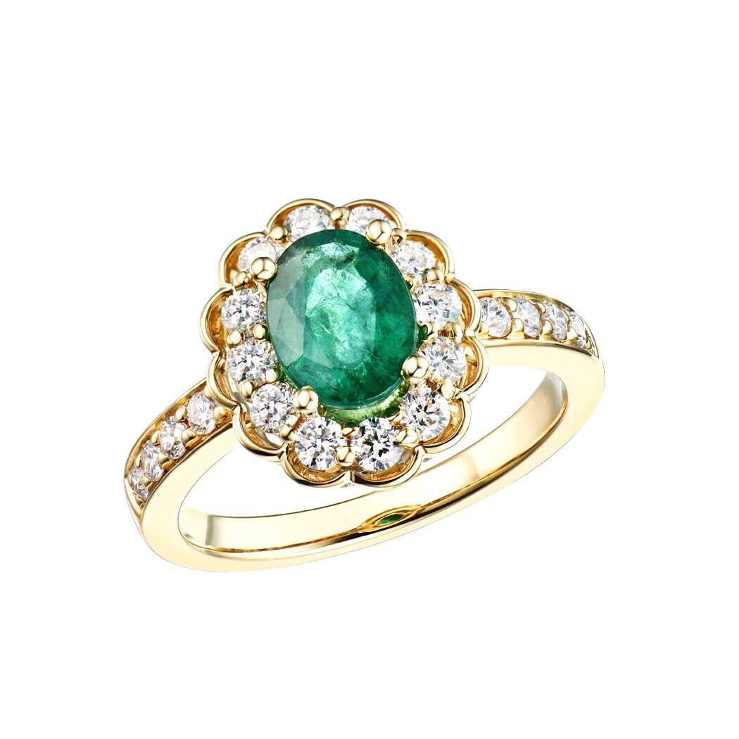 Emerald and Diamond Ring in 18K Yellow Gold