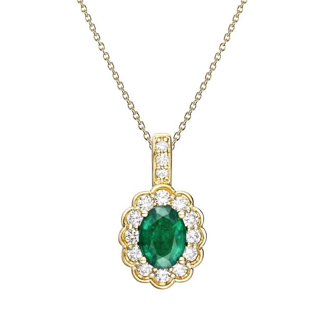 Emerald and Diamond Necklace in 18K Yellow Gold