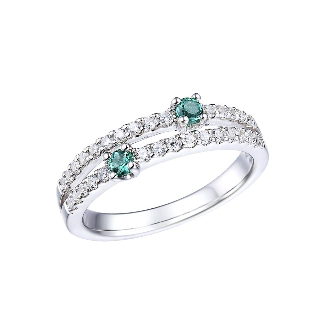 Emerald and Diamond Ring in 14K White Gold