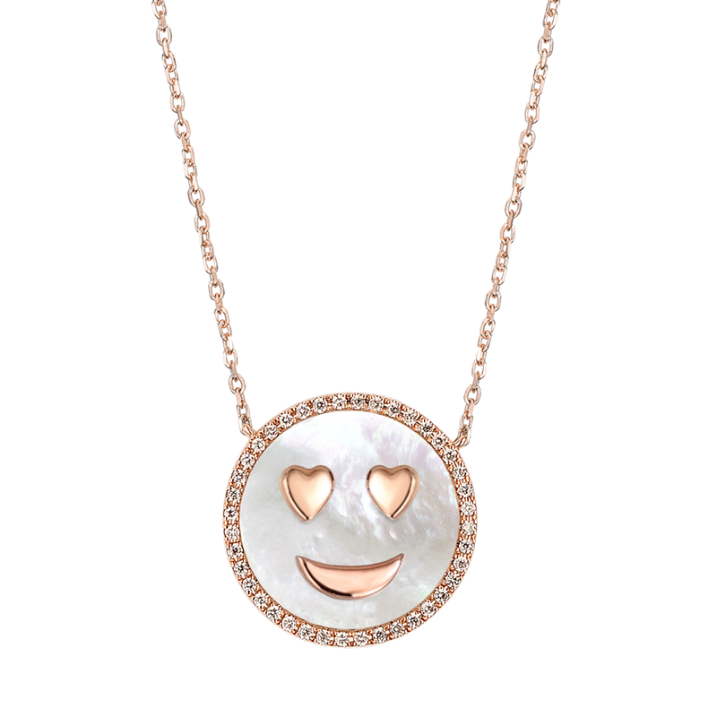 Happy Smile Love Face White MOP and Diamond Necklace