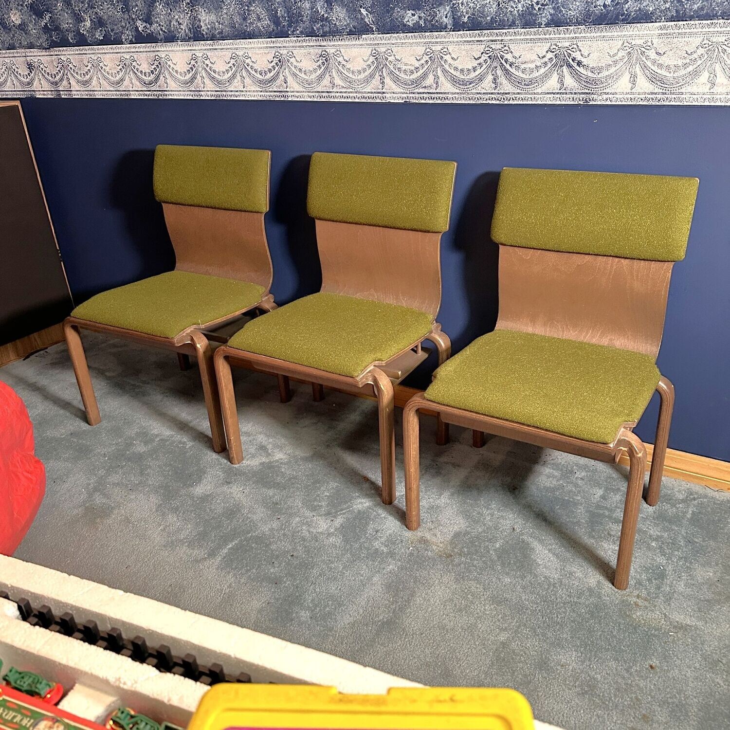 Vintage padded church chairs, beautiful midcentury design, some minor