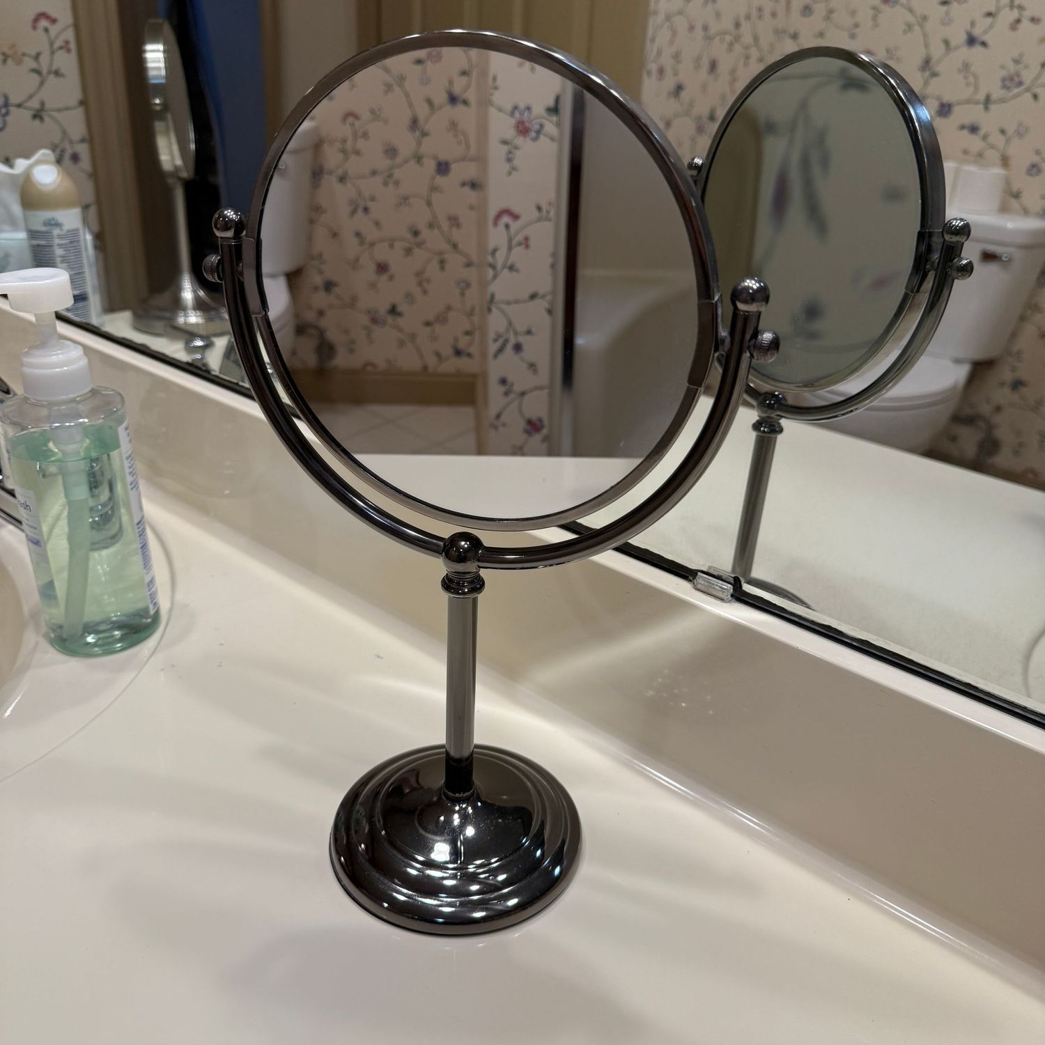 Dark chrome double-sided vanity mirror