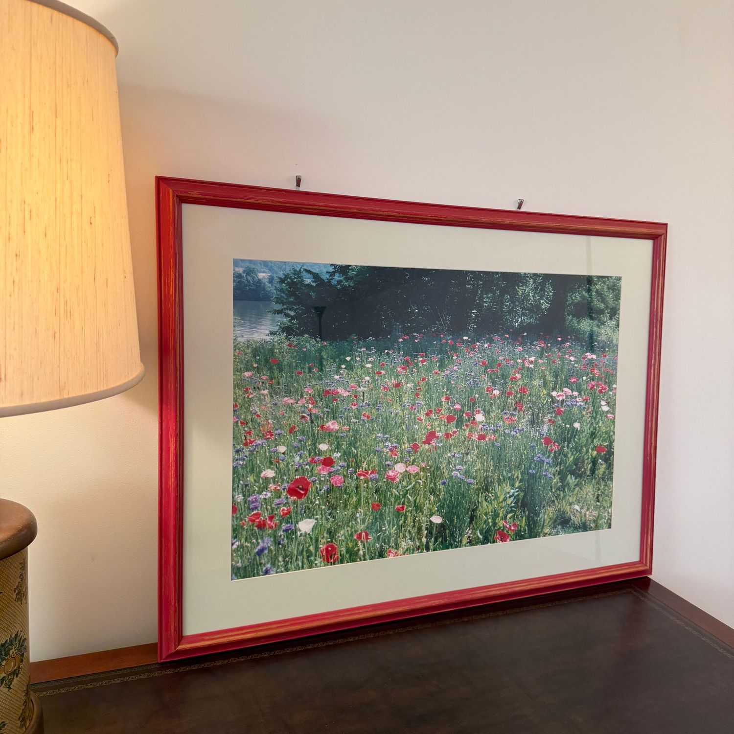 Large professionally framed wildflower print with red frame 27"H x 36"W