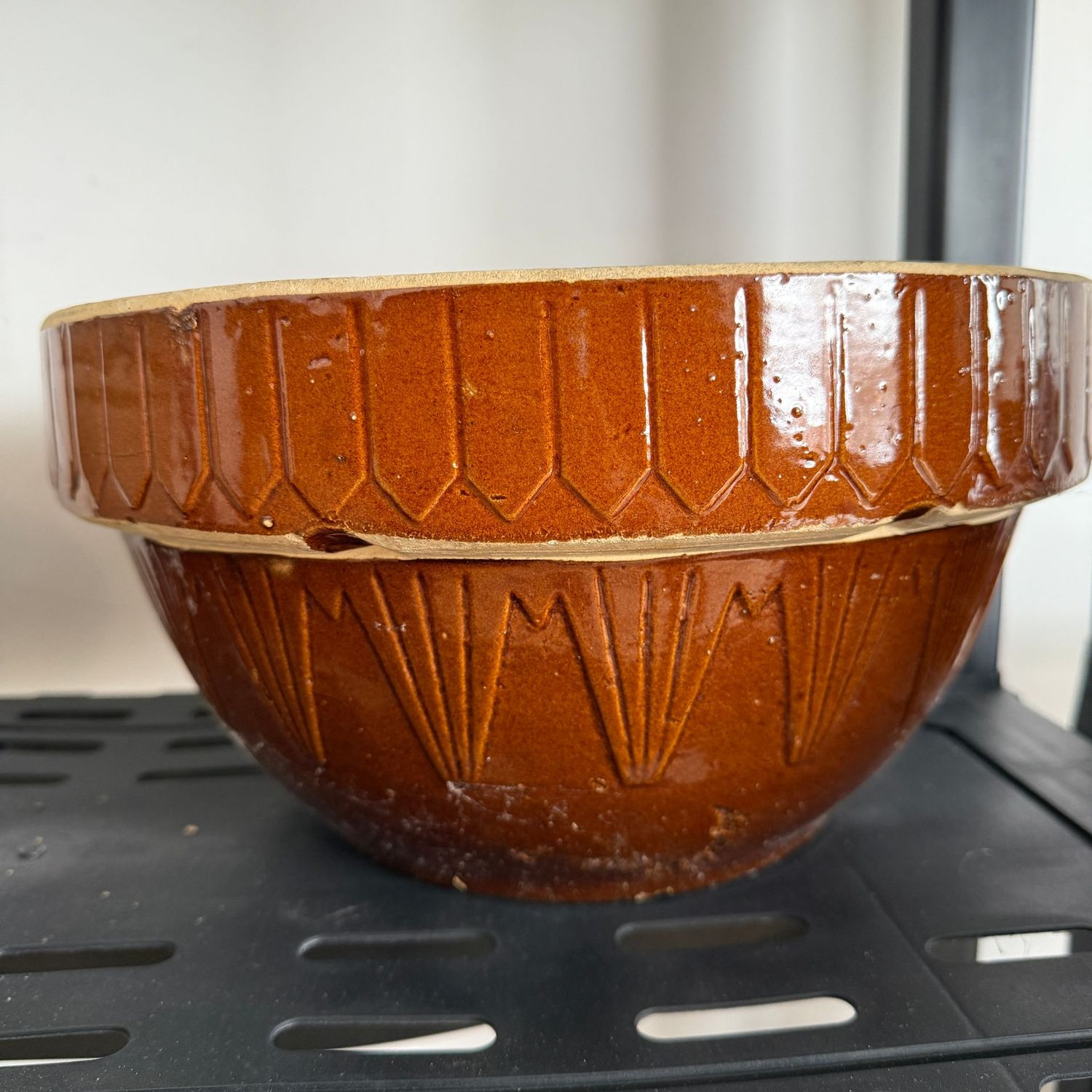 Large brown stoneware mixing bowl 5"H x 12"W