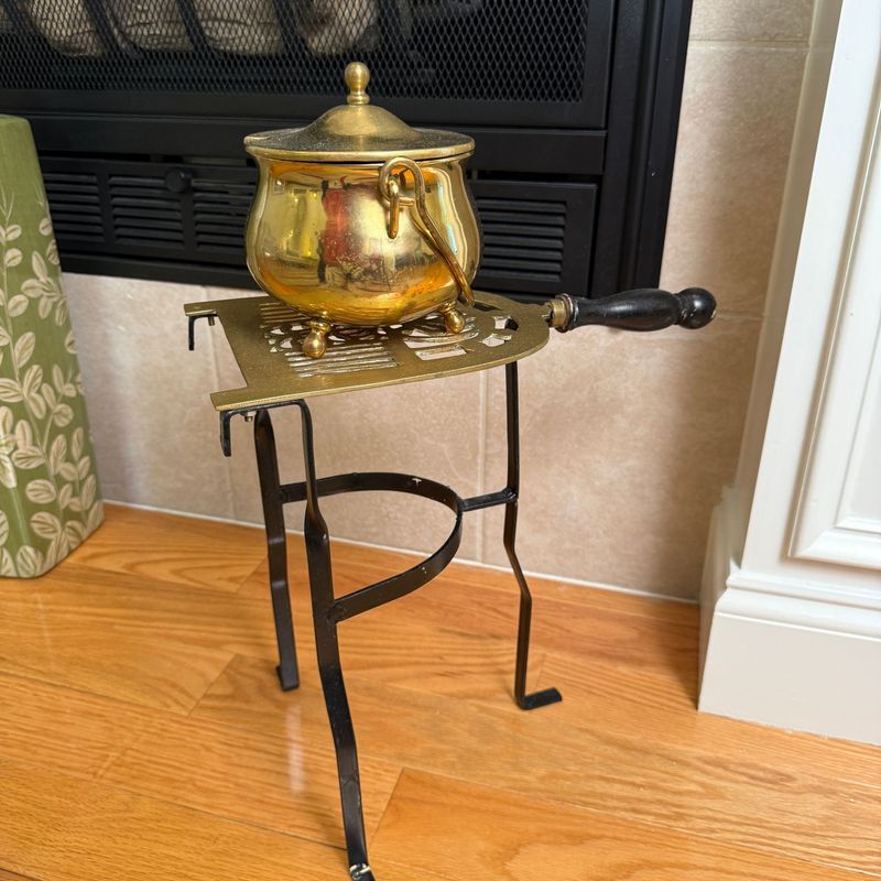 Brass smudge pot and brass hearth trivet Brass smudge pot and brass hearth trivet