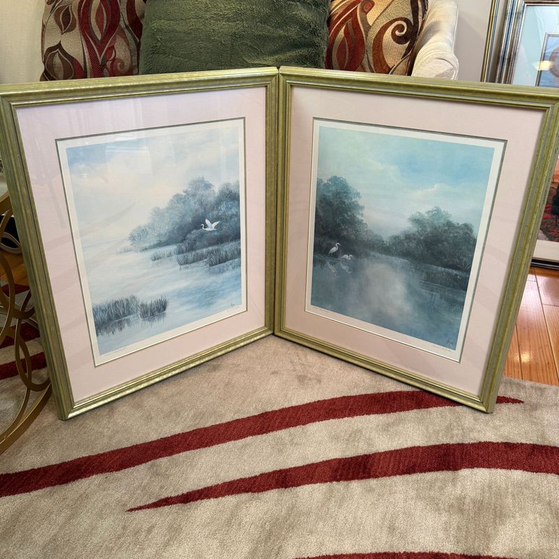 Signed and numbered large framed prints by Myrna C. McGrath 'First of August' and 'June Evening' 21" x 25"