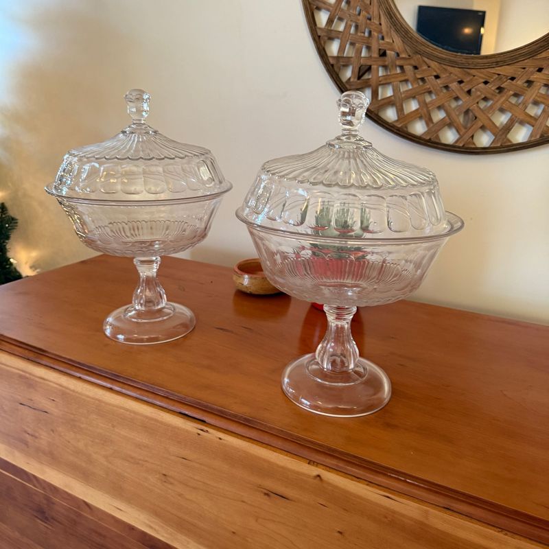 Pair of large pressed glass compotes 14 Pair of large pressed glass compotes 14"H x 10"W