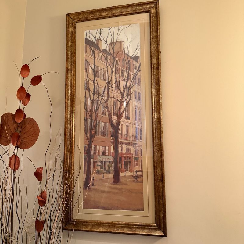 Tall city shops and buildings print by Fletcher 45" x 19"