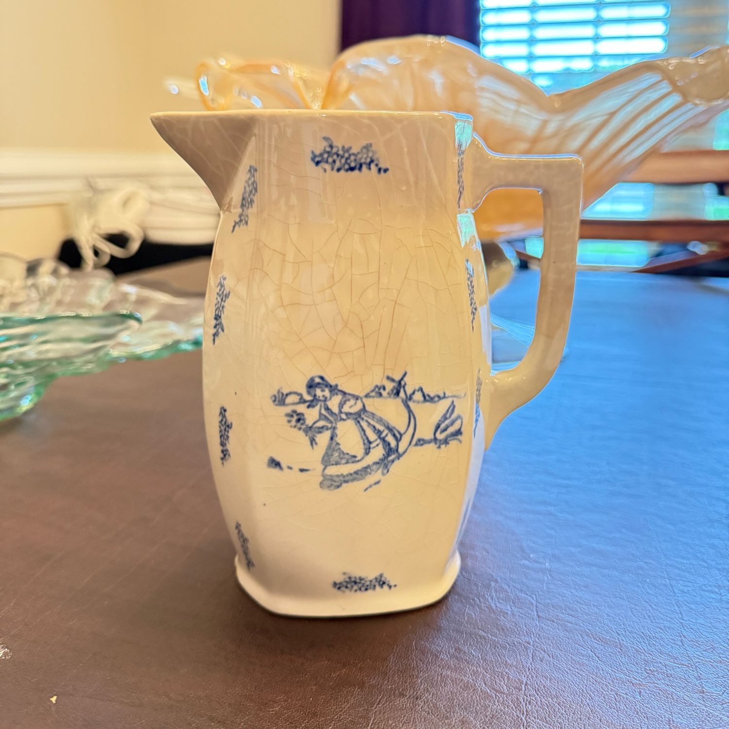 Dutch Girl Milk Pitcher 6.5”, Minor Crazing & Hairline On Bottom