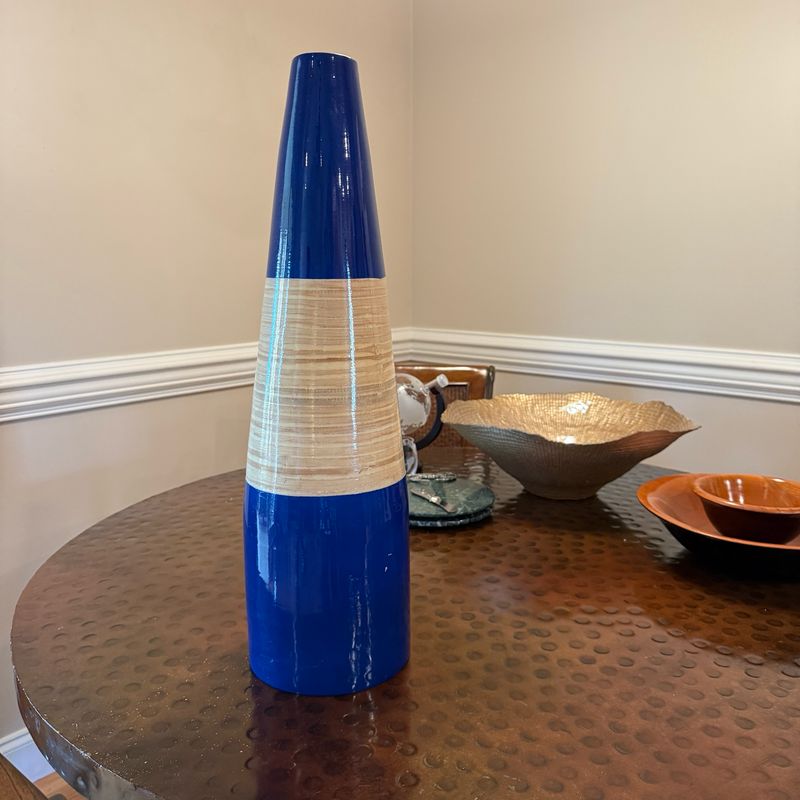Blue Wooden Vase With Tapered Body 24” Blue Wooden Vase With Tapered Body 24”