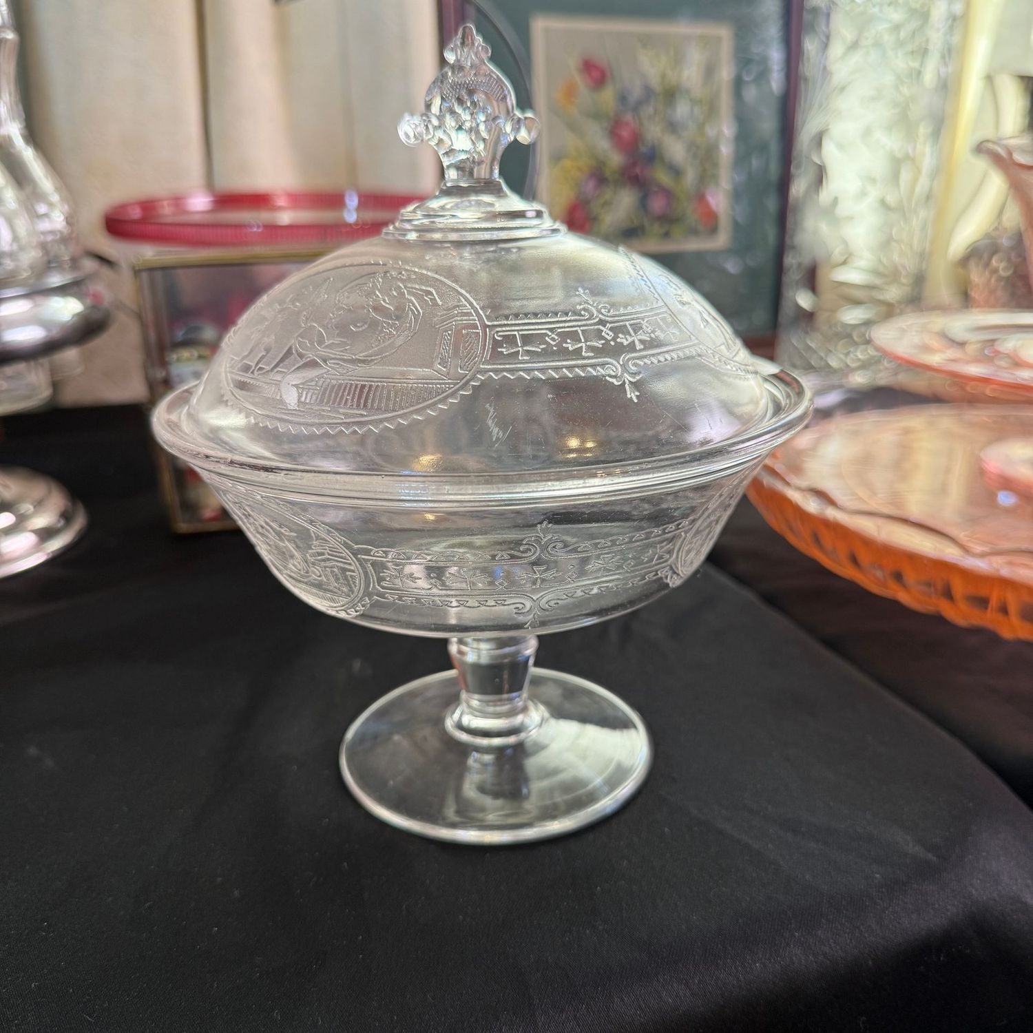 Riverside glass covered compote 7.5"H