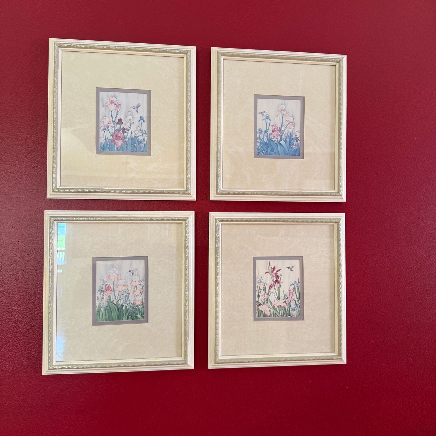 Set of 4 framed floral prints 12" x 12"