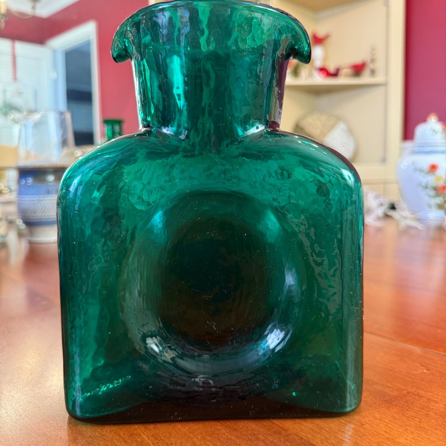 Blenko dark green water bottle, no sticker or mark