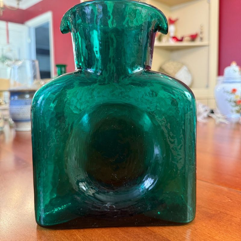 Blenko dark green water bottle, no sticker or mark