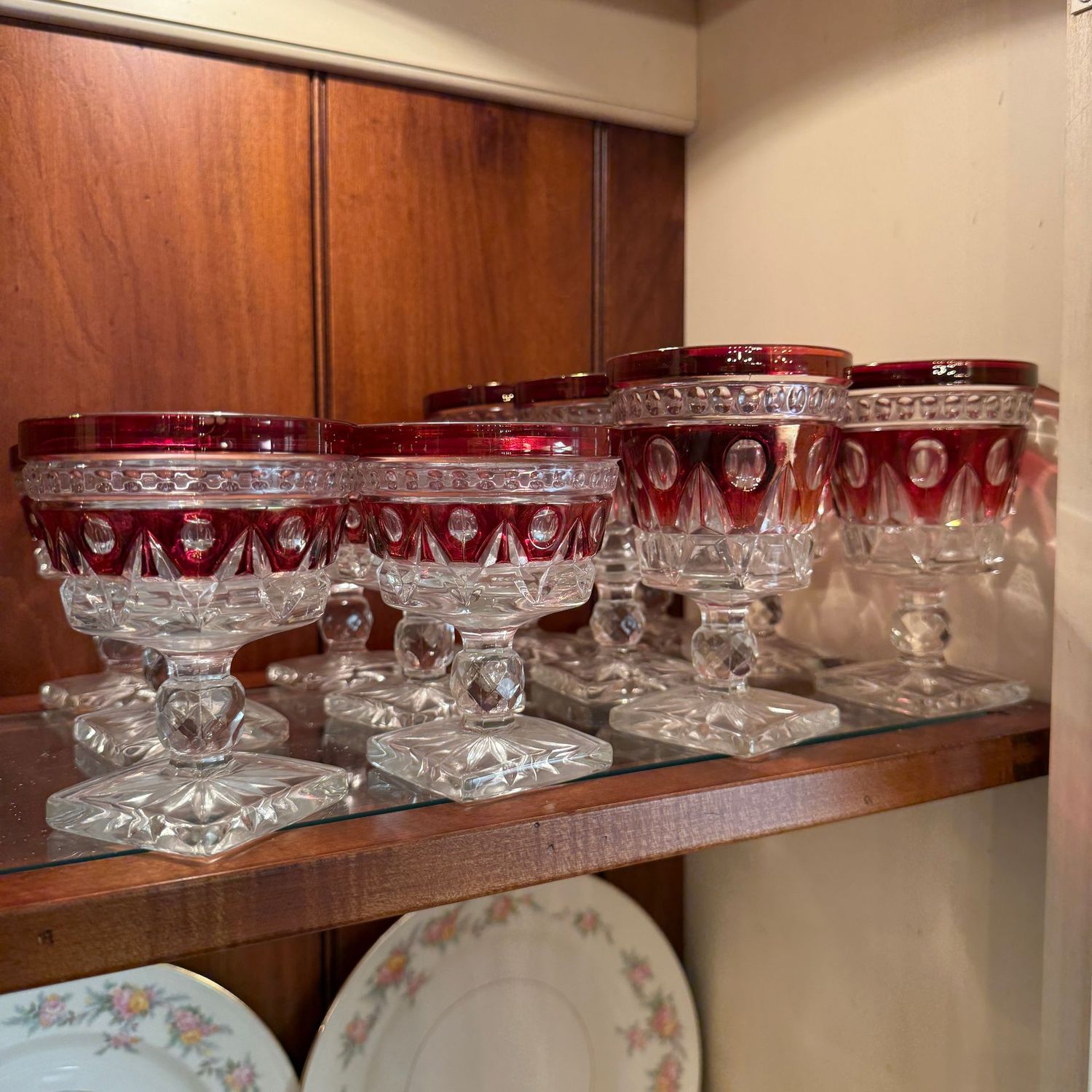 Westmoreland flashed ruby red and clear sherbet and wine glasses