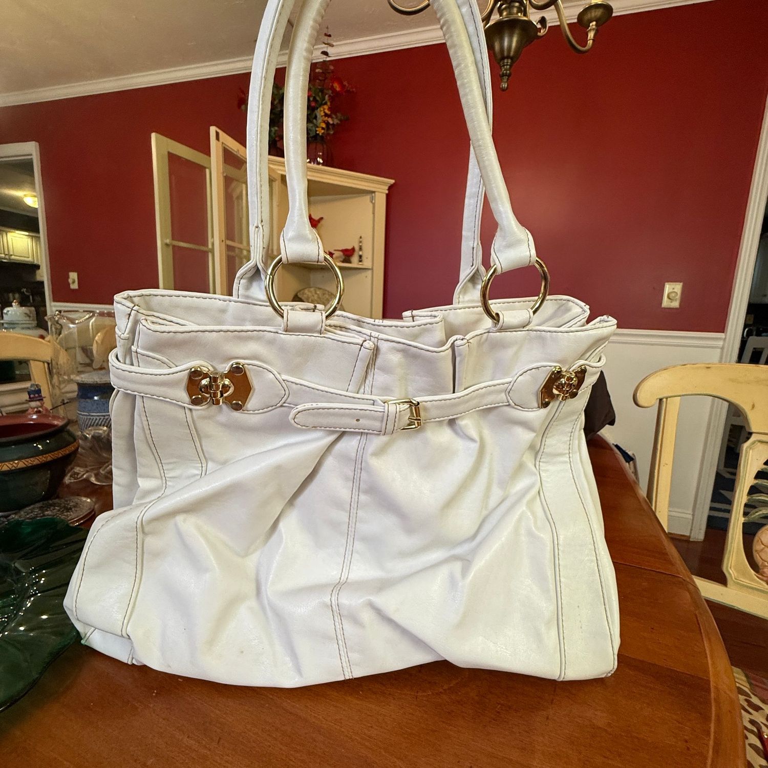 Ivory leather/leather-like large purse 12" x 16"