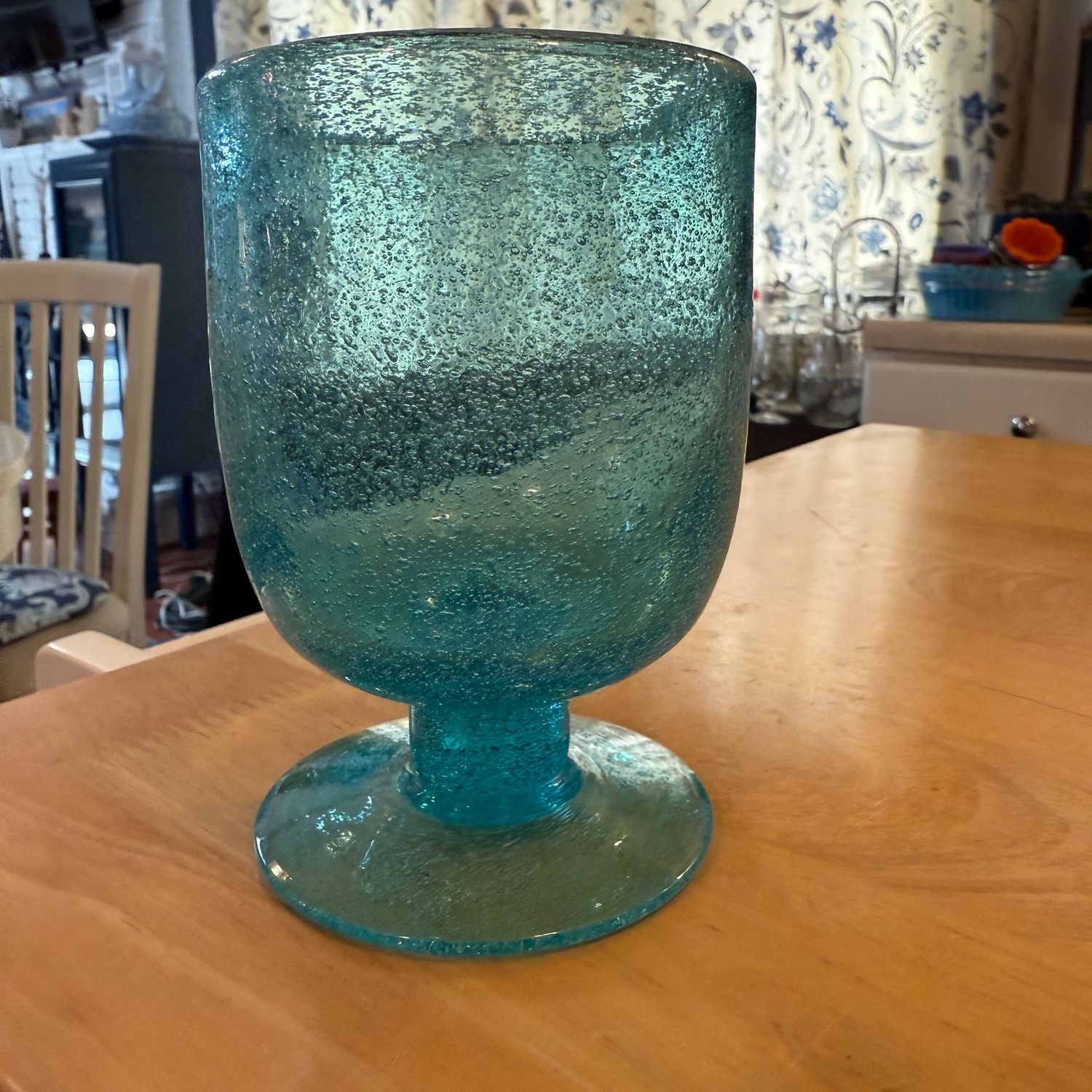 Blue bubble glass stemware 5"H