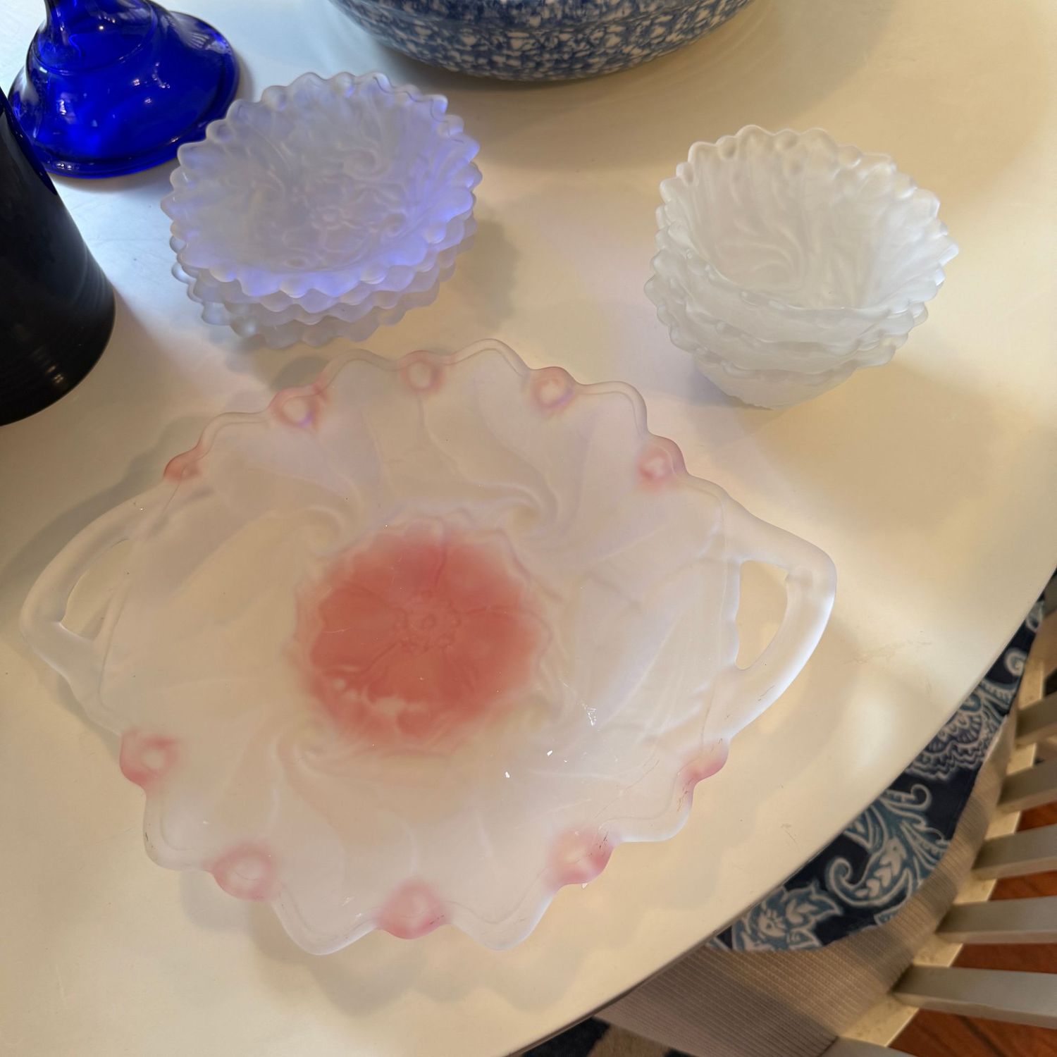 frosted small bowls and 9" tray