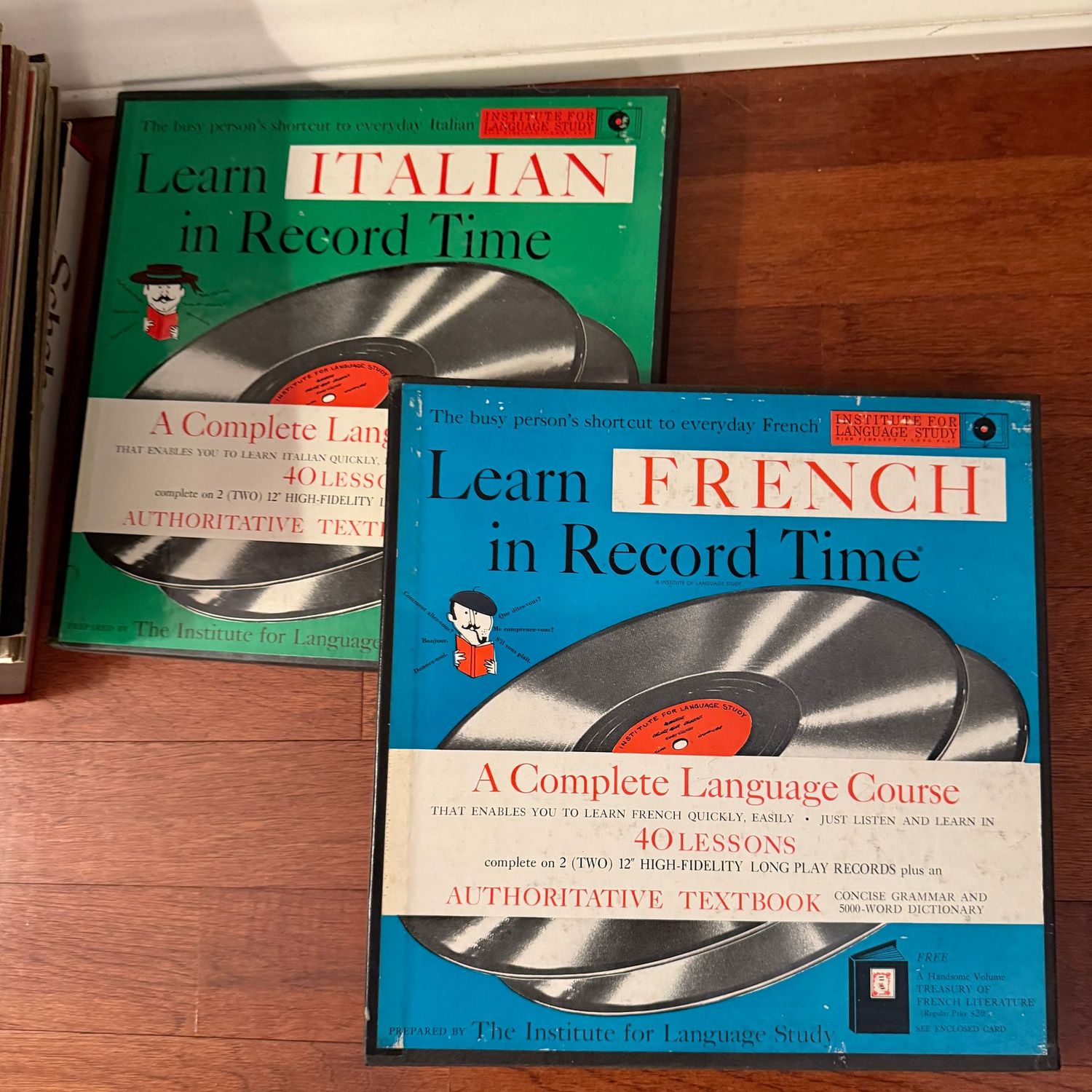 Vintage Learn Italian and French books and records